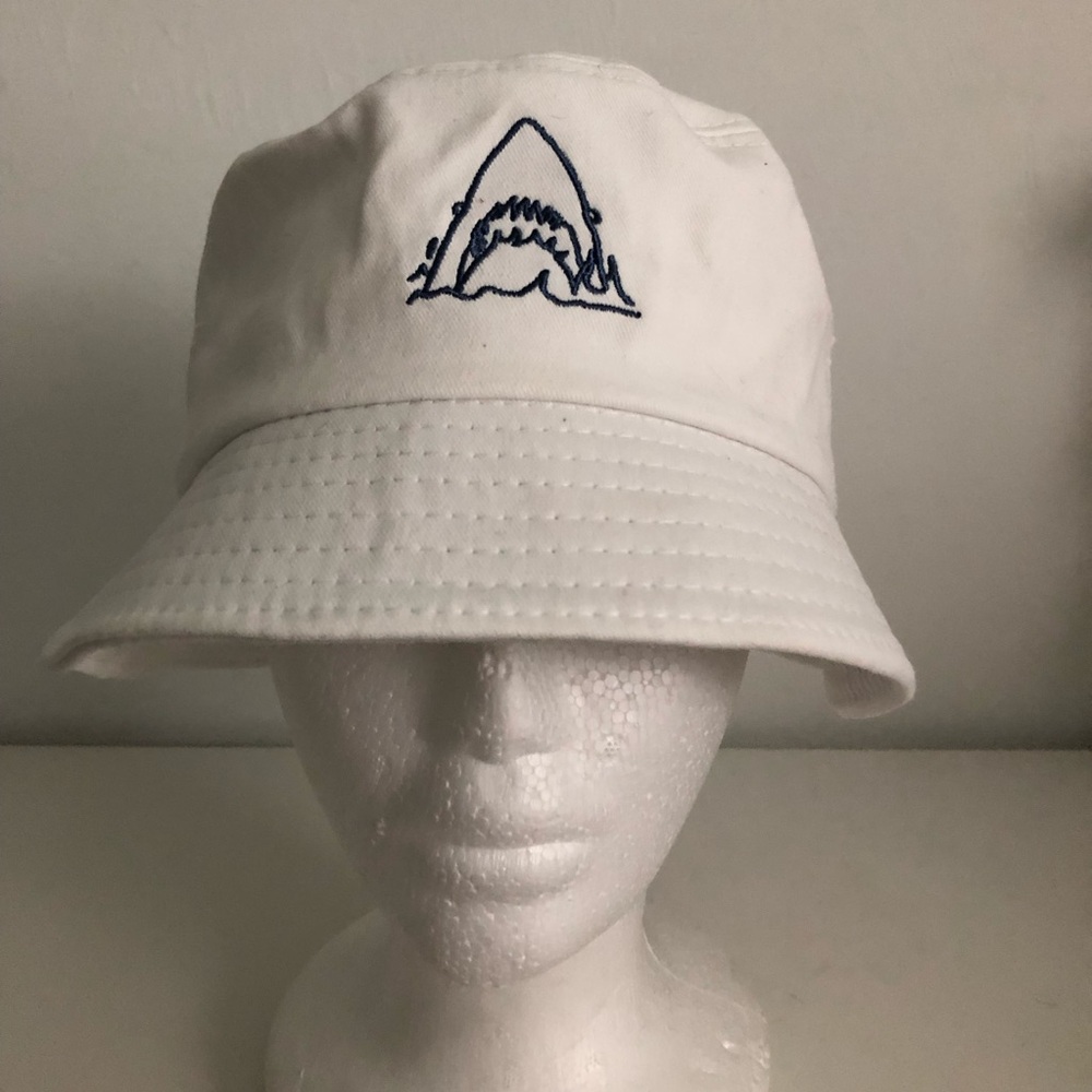 White Nuggernaut Shark Embroidered Bucket Hat